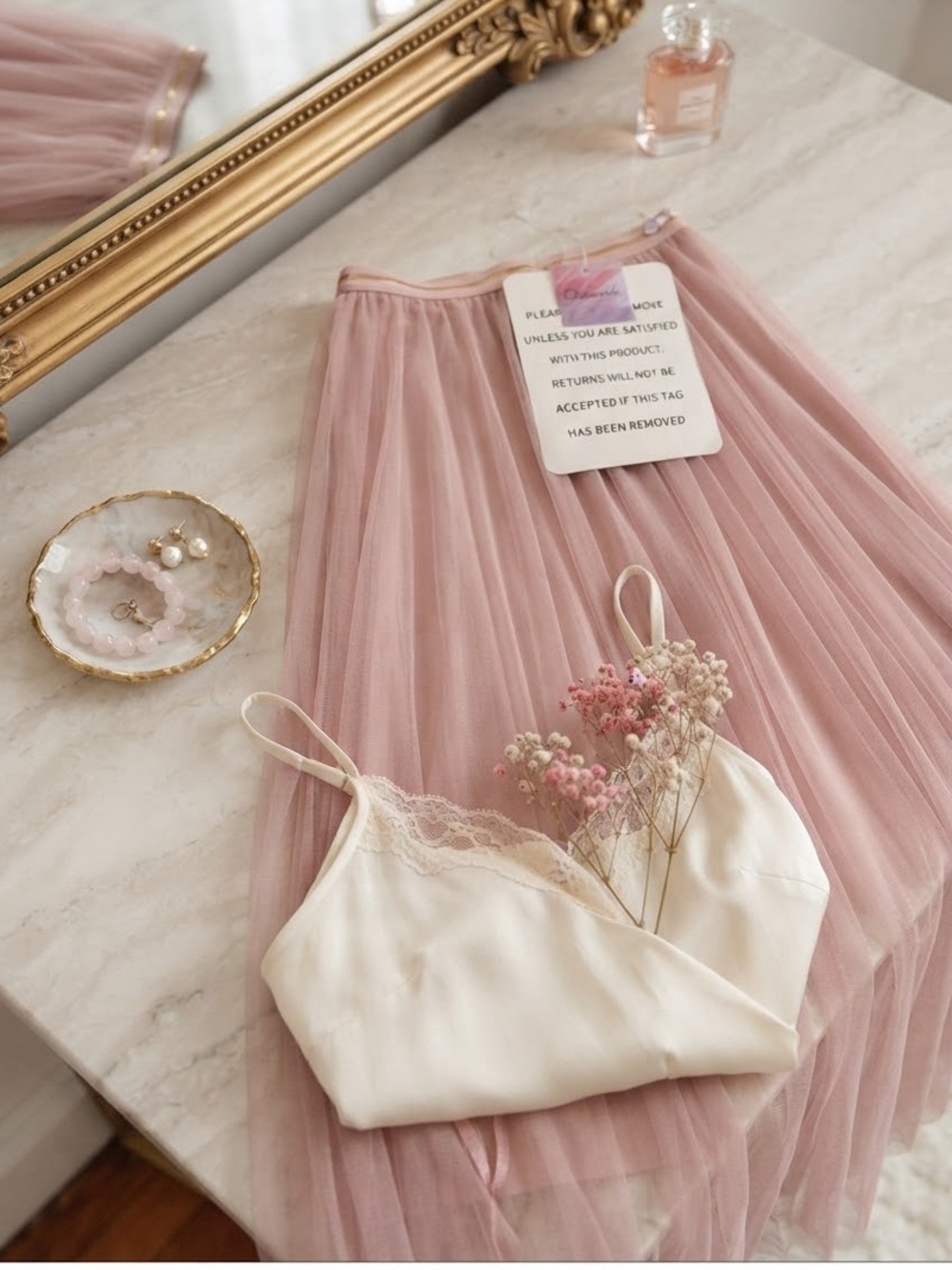Chicwish Dusty Rose Midi Tulle Skirt